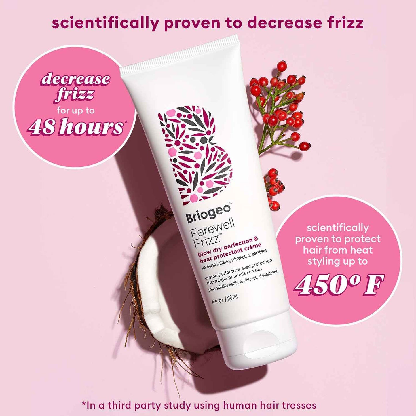 Briogeo Farewell Frizz Blow Dry Perfection & Heat Protectant Crème | Silicone-Free Styling Cream for Frizz Control, Smoothness & Shine | Protects Up to 450°F | Vegan & Cruelty-Free