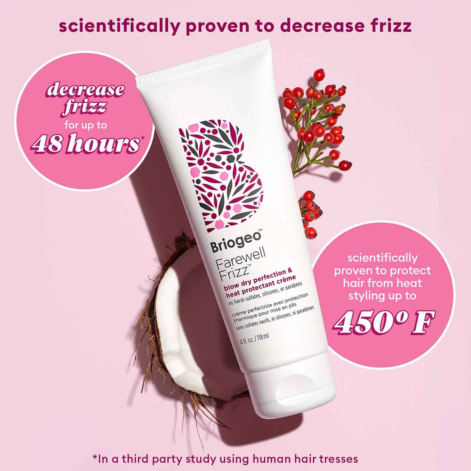 Briogeo Farewell Frizz Blow Dry Perfection & Heat Protectant Crème | Silicone-Free Styling Cream for Frizz Control, Smoothness & Shine | Protects Up to 450°F | Vegan & Cruelty-Free