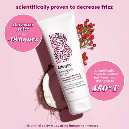Briogeo Farewell Frizz Blow Dry Perfection & Heat Protectant Crème | Silicone-Free Styling Cream for Frizz Control, Smoothness & Shine | Protects Up to 450°F | Vegan & Cruelty-Free
