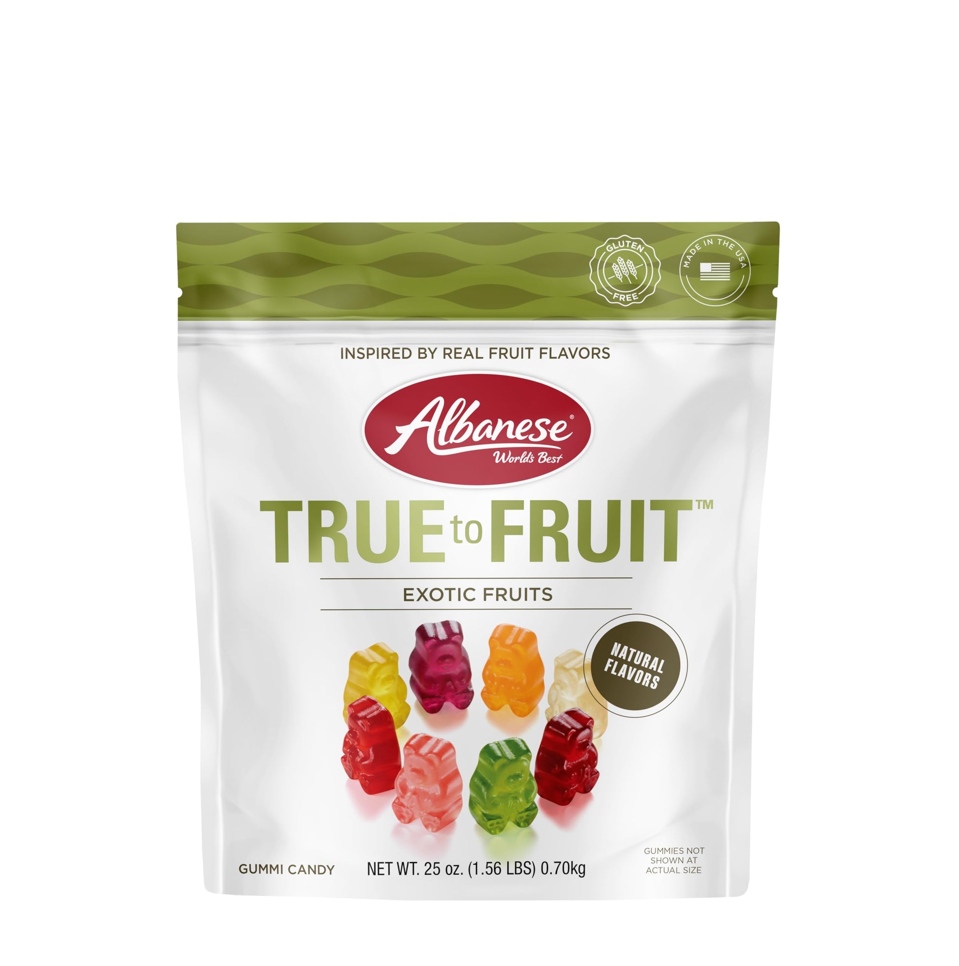 Albanese World&amp;#39;s Best True to Fruit Exotic Fruits | 25oz Bag of Candy | 8 Natural Flavors and Colors, Soft Gummy Bears | Fuji Apple and More | Tastes like Real Fruit Picked at the Peak of Ripeness