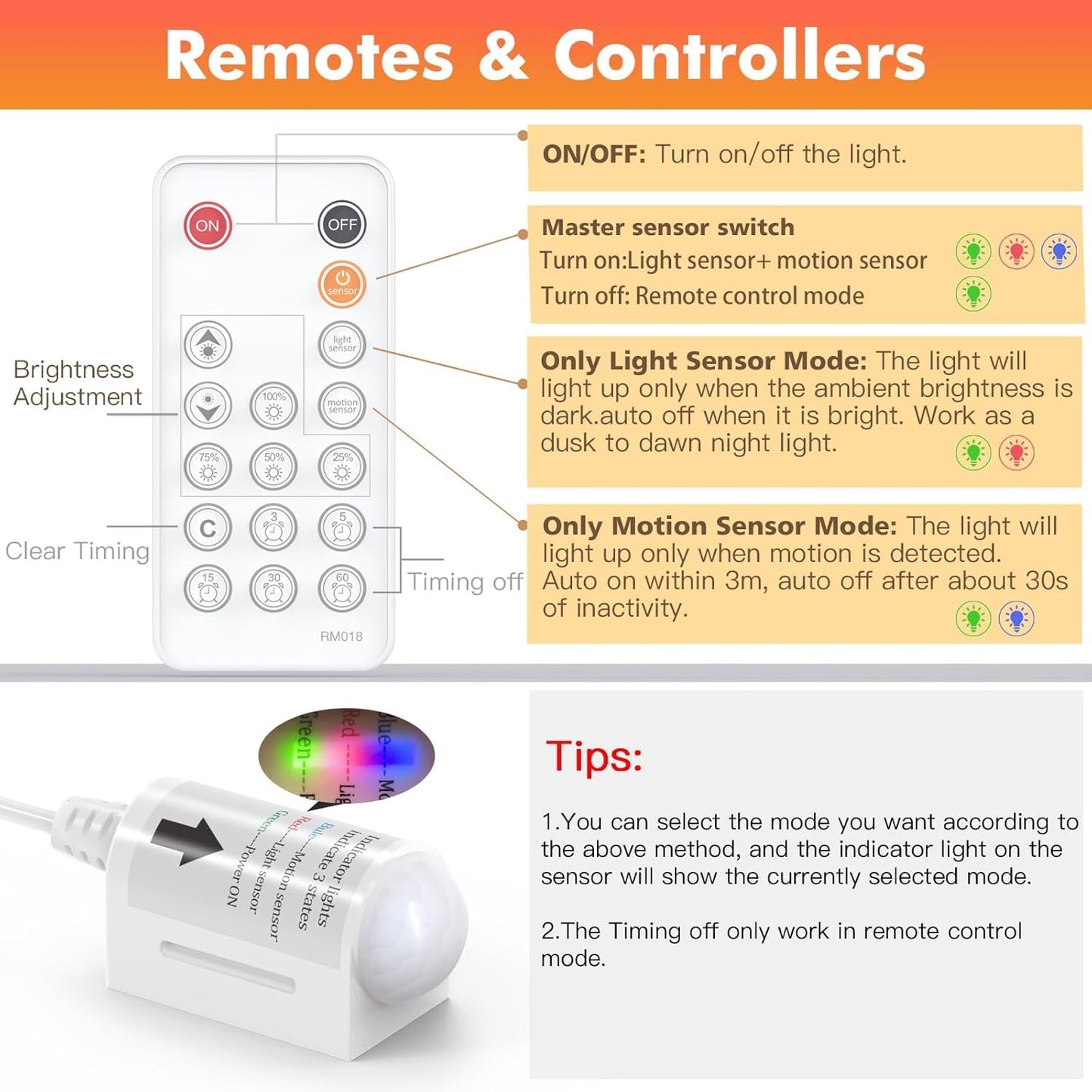 WOBANE_LED_Strip_Lights,_Motion_Sensor_Light_Strip_with_Remote_and_Adapter,_Night_Light,_Dimmable_Function,_16.4ft/32.8f_Tape_Lighting_for_Kitchen,_Under_Cabinet,_Bedroom,_Shelf,_Bed,_Warm_White/White