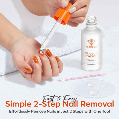 Modelones 50 ML Nail Glue Remover for Base Coat Press On Nails, Upgrade Clear Stick On Nails Remover for Acrylic Tips, Nail Polish Remover with Wood Stick