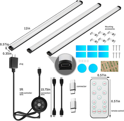 Black/White_Plug_in_Under_Cabinet_Light_bar_with_Motion_Sensor,_Dimmable,_Remote_Control,Color_and_Brightness_Adjustable,_Magnet_LED_Strip_Lights_for_Kitchen,_Workbench,_and_Closet_3_Pack