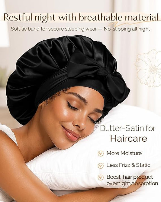 YANIBEST Adjustable Double Layer Satin Bonnet, Silk Hair Bonnet for Sleeping with Elastic Tie Curly Natural Hair Reduce frizz