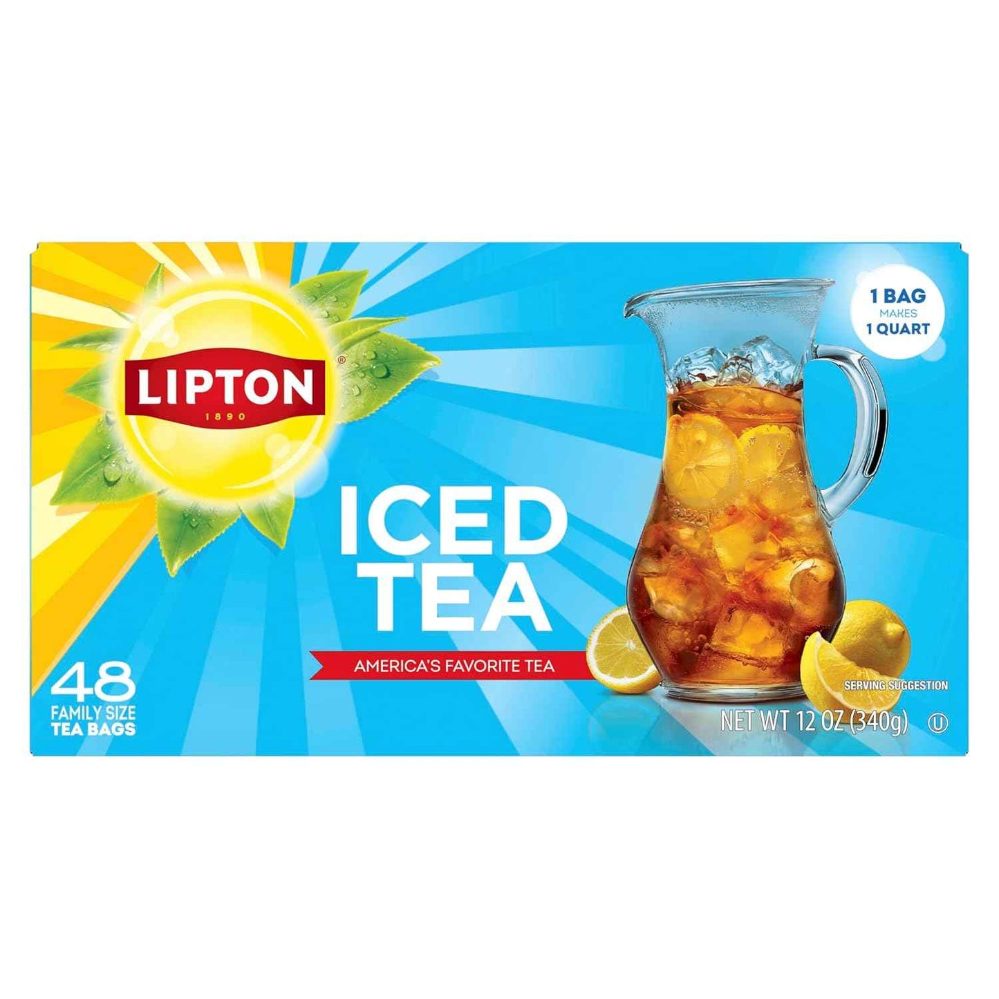 Lipton Unsweetened Iced Tea Bags, Family Size Zero Calories, 48 Tea Bags