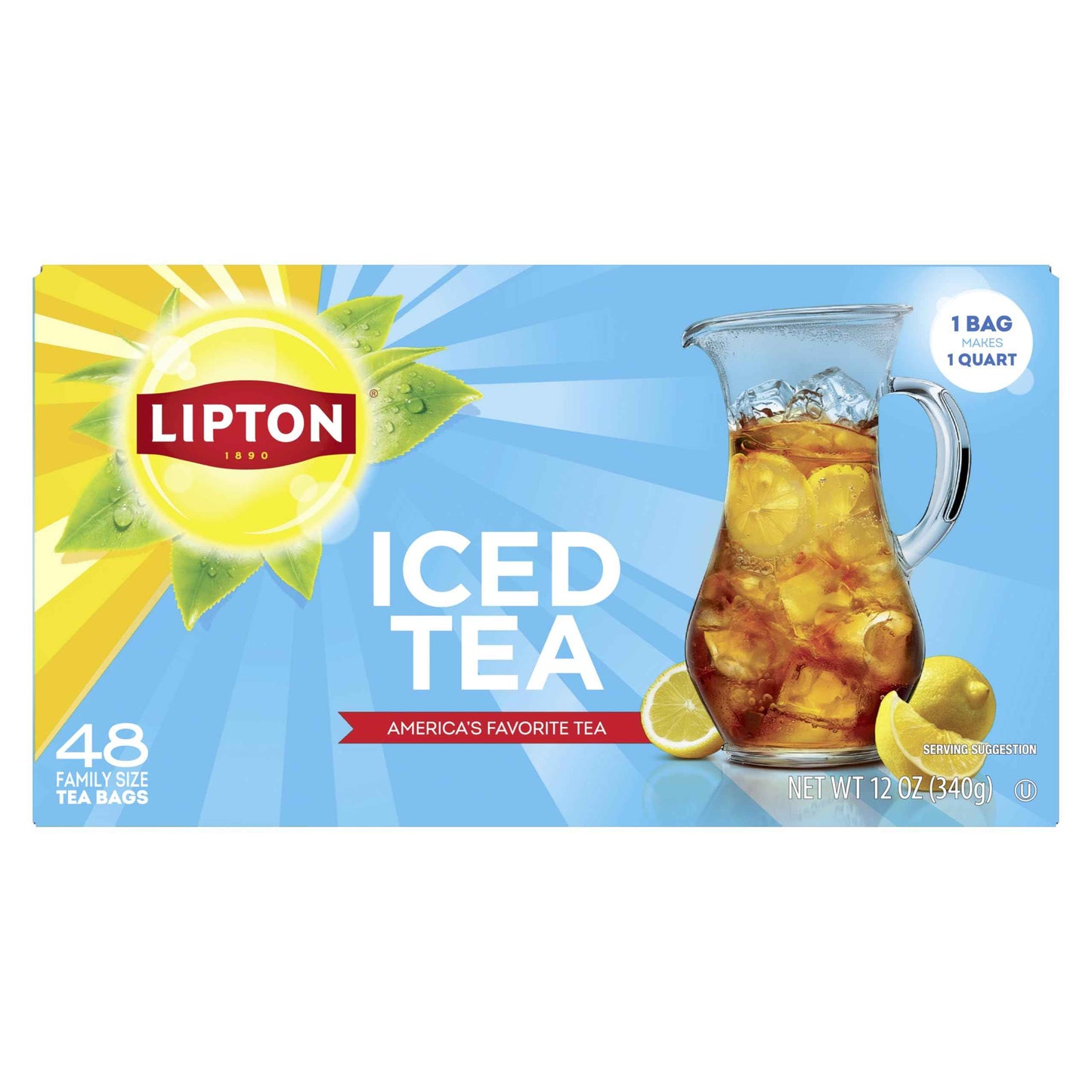 Lipton Unsweetened Iced Tea Bags, Family Size Zero Calories, 48 Tea Bags