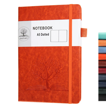 Daofary Dotted Journal Notebook with Pen Holder— A5 Leather Dot Grid Notebook with 160 Pages 100gsm Thick Paper, Hardcover Dotted Journal with Pocket for Woman Men 8.4 x 5.7 in (Orange)