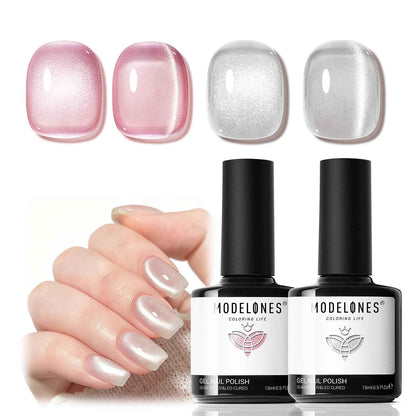 modelones Builder Nail Gel, 2 Pcs Clear and Cover Nude Builder Nail Polish, 8-in-One Apex Building Thickening Strengthener Extension Rubber Color Base Gel for DIY Home Salon Gifts LED Lamp Cured 10ml