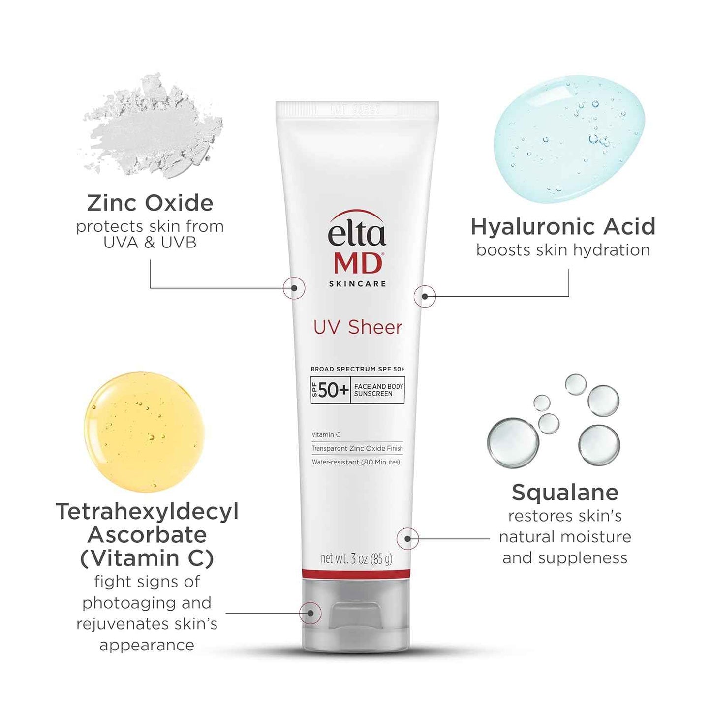 EltaMD UV Sheer Face and Body Sunscreen SPF 50+, No White Cast Sunscreen with Transparent Zinc Oxide and Hyaluronic Acid, Moisturizes and Protects