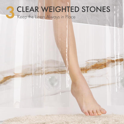 AmazerBath_Shower_Curtain_Liner_2_Pack,_72_x_96_Inches_Extra_Long_PEVA_Plastic_Shower_Liner_with_3_Weighted_Stones_and_12_Rustproof_Metal_Grommet,_Lightweight_Waterproof_Shower_Curtain_-_Clear