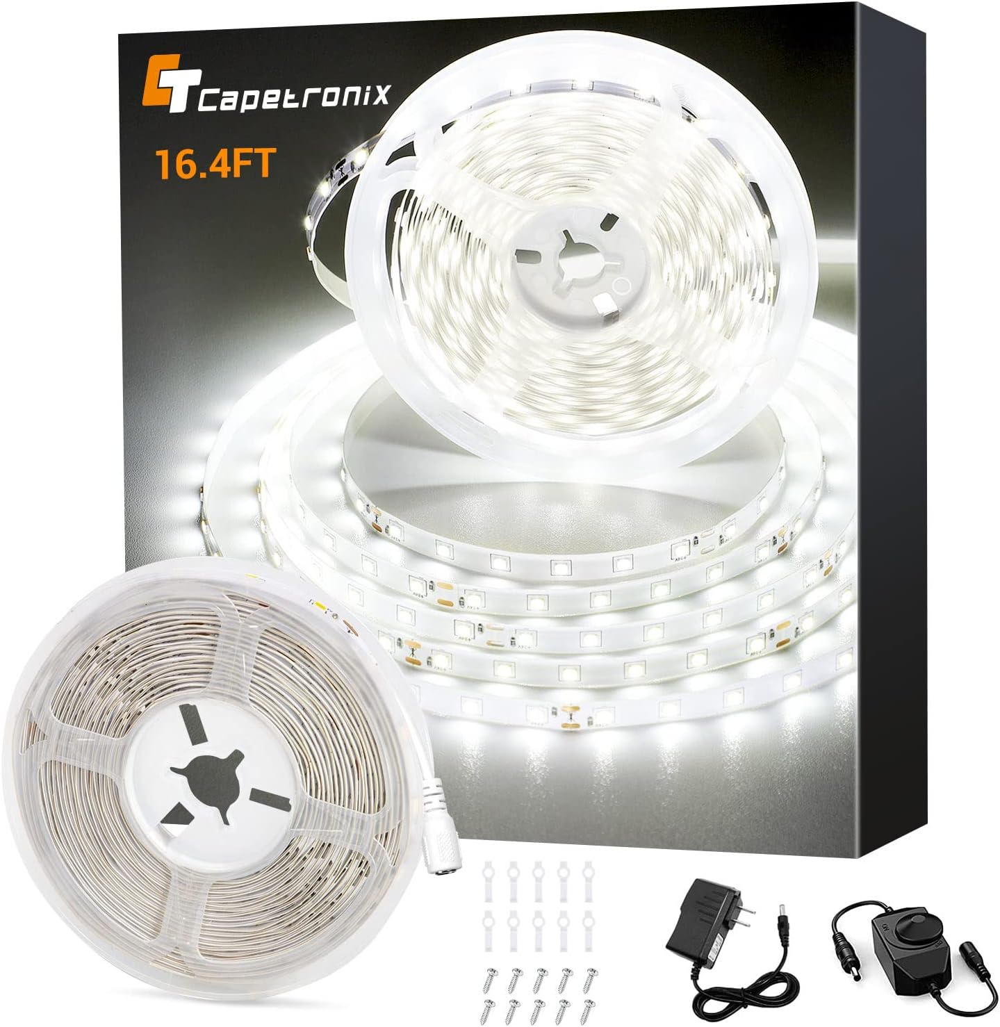 CT_CAPETRONIX_White_LED_Strip_Light,_16.4_Feet/32.8_ft/40_ft/49.2_ft_24_Volt_LED_Light_Strip_White,_6000K-6500K_Daylight/Warm_White/Multicolor_Super_Bright_LED_Tape_Light_for_Bedroom,_Kitchen,_Closet,_Cabinet,_Mirror,_Indoor