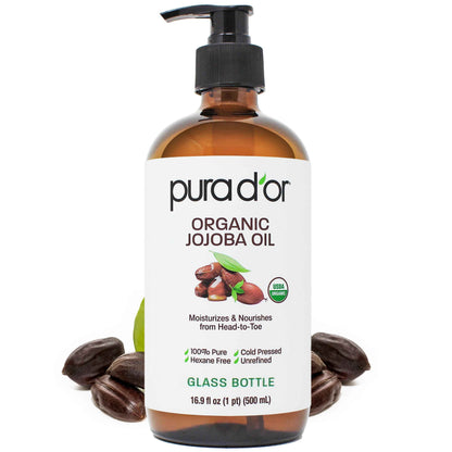 PURA D'OR ORGANIC Fractionated Oil – USDA Certified – MCT Oil – Therapeutic, Hydrating, Lightweight Moisturizer – Hexane Free Carrier Oil For Essential Oils & Massage – Face, Hair & Body