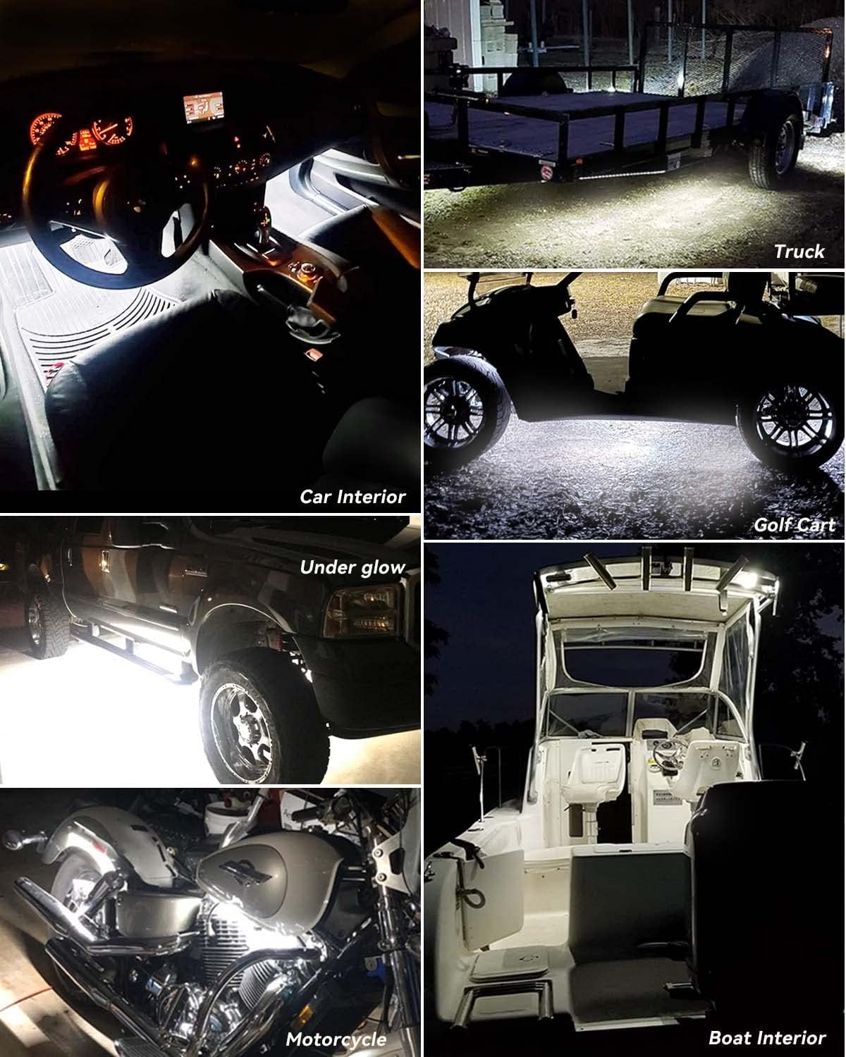 12V_Led_Light_Strip_24"_Connectable_White/Red/Green/Pink/Yellow/Blue/Ice_Blue_Led_Strip_Lights_for_Cars_Golf_Cart_Motorcycle_Boat_Trucks_Waterproof_Interior&_Exterior,_4Pack