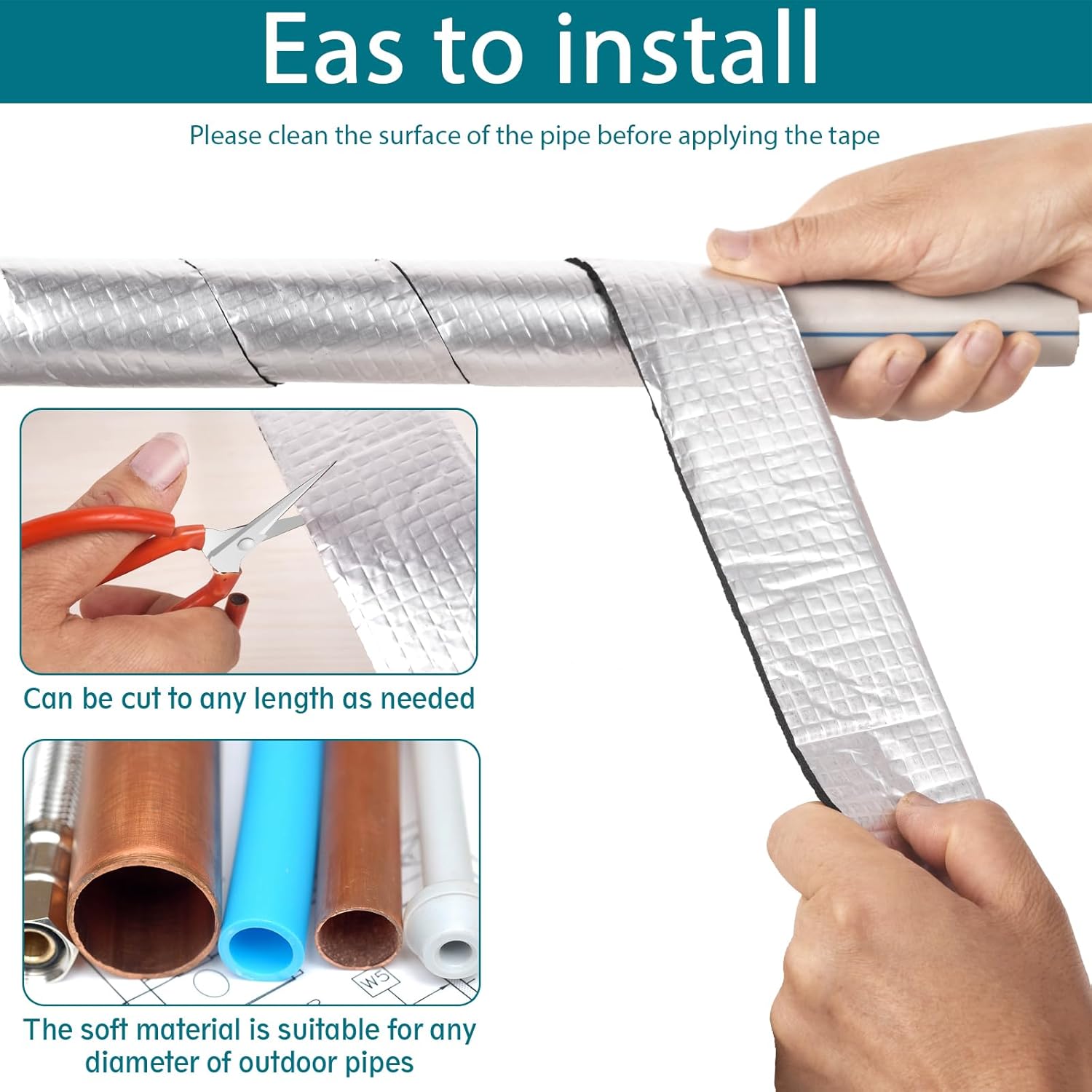 Pipe_Wrap_Insulation_-_33_ft_Outdoor_Pipe_Foam_Insulation_Tape_Self_Adhesive_for_Winter_Freeze_Protection_Insulation_Wrap_-_Aluminum_Foil_Finish-2"_x_33FT