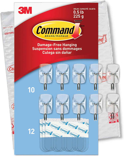 Command Small Clear Wire Toggle Hooks, Damage-Free Hanging with Adhesive, Great for Hanging, Organization and Storage, Holds up to 0.5 lb