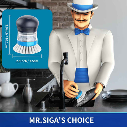 MR.SIGA Soap Dispensing Palm Brush, Kitchen Brush for Dish Pot Pan Sink Cleaning, Pack of 1, Navy/Blue