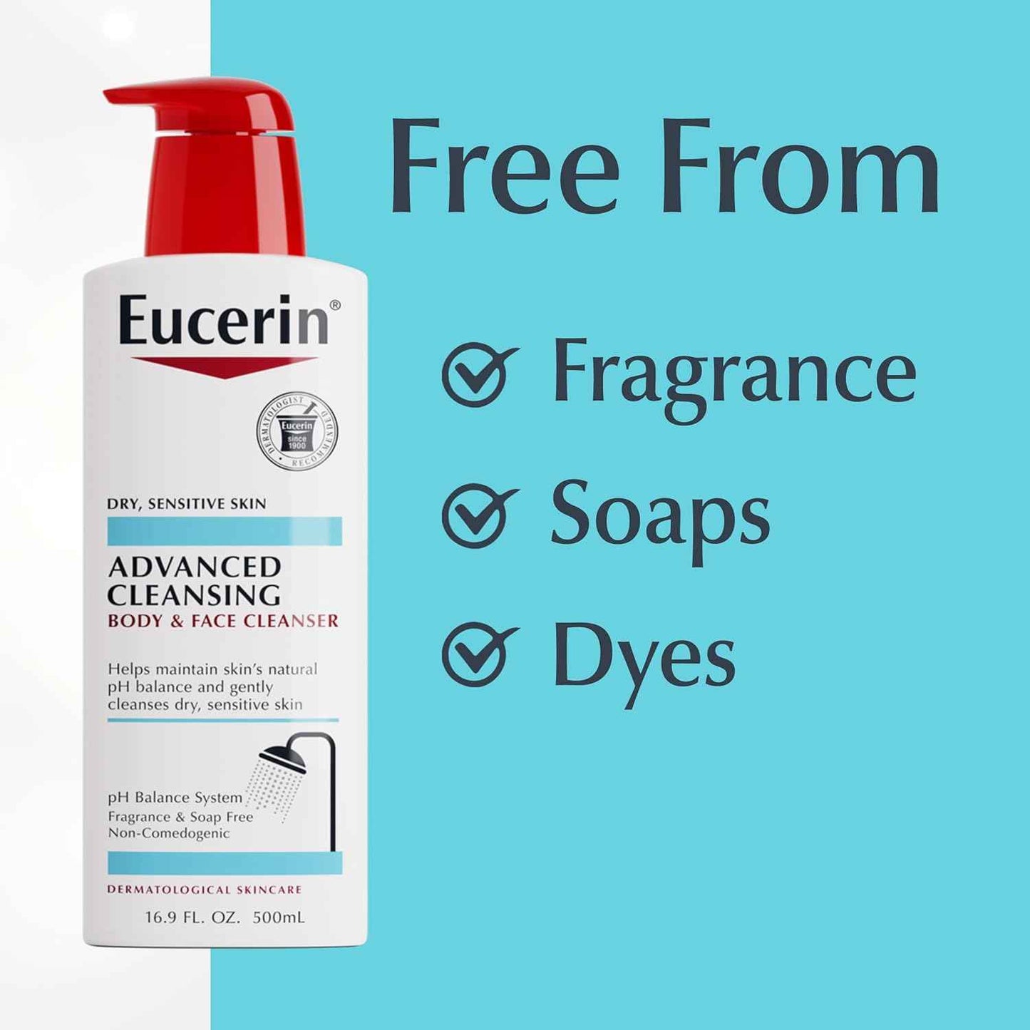Eucerin Advanced Repair Cleansing Body and Face Cleanser, Gentle Face and Body Wash for Normal to Dry, Sensitive Skin, Soap Free and Unscented