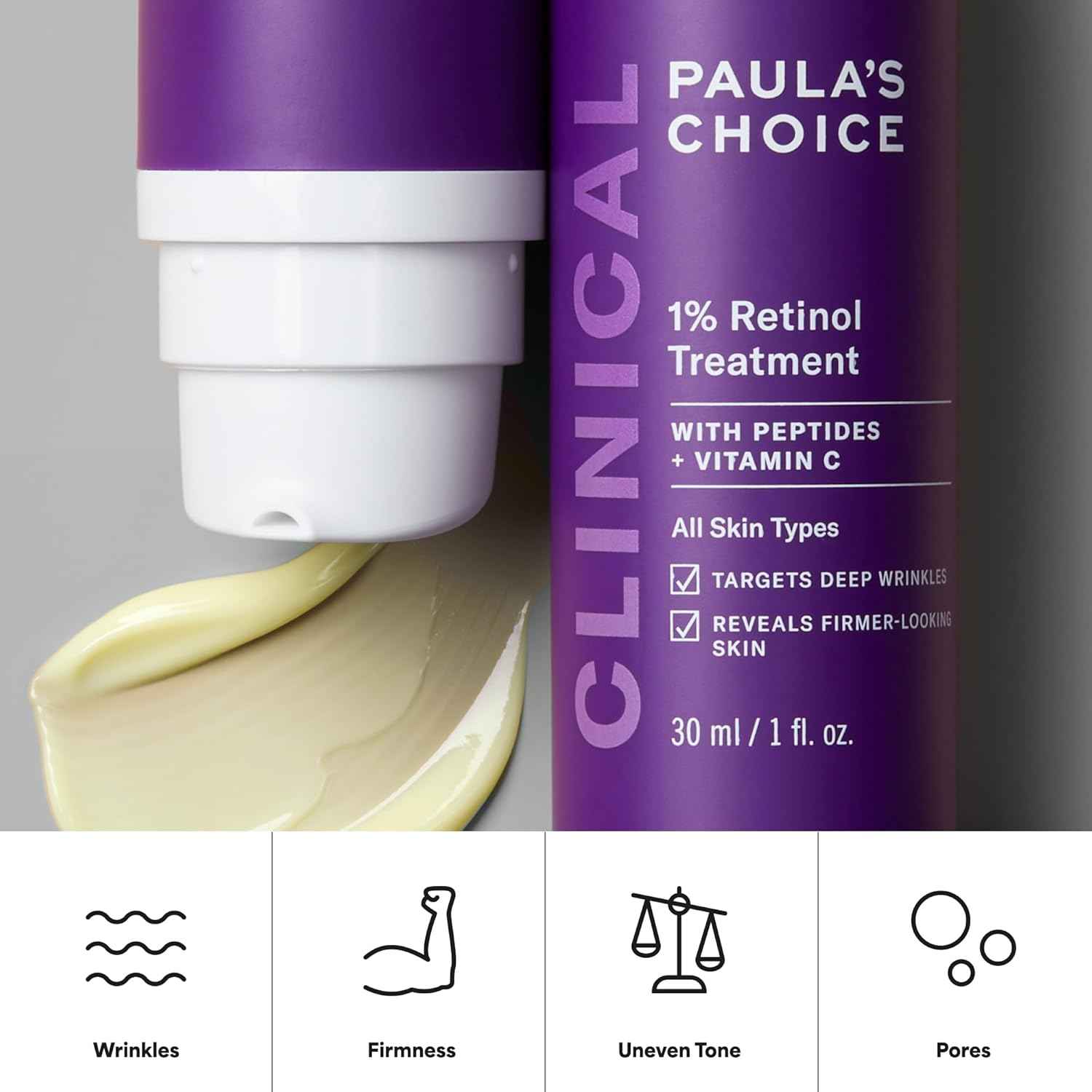 Paula's Choice CLINICAL 1% Retinol Face Treatment with Peptides, Vitamin C & Licorice Extract, Anti-Aging Skin Care Serum, Fine Lines & Wrinkles, Fragrance Free