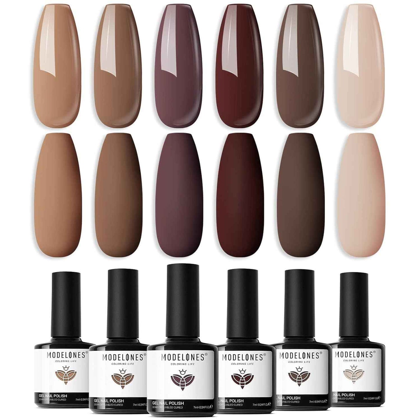 modelones Gel Nail Polish Kit -6 Colors Nude Pink Milky White Spring Gel Polish Set Skin Tones Neutral Brown Soak Off Gel Nail Kit Manicure DIY Nail Art Salon Home Gift