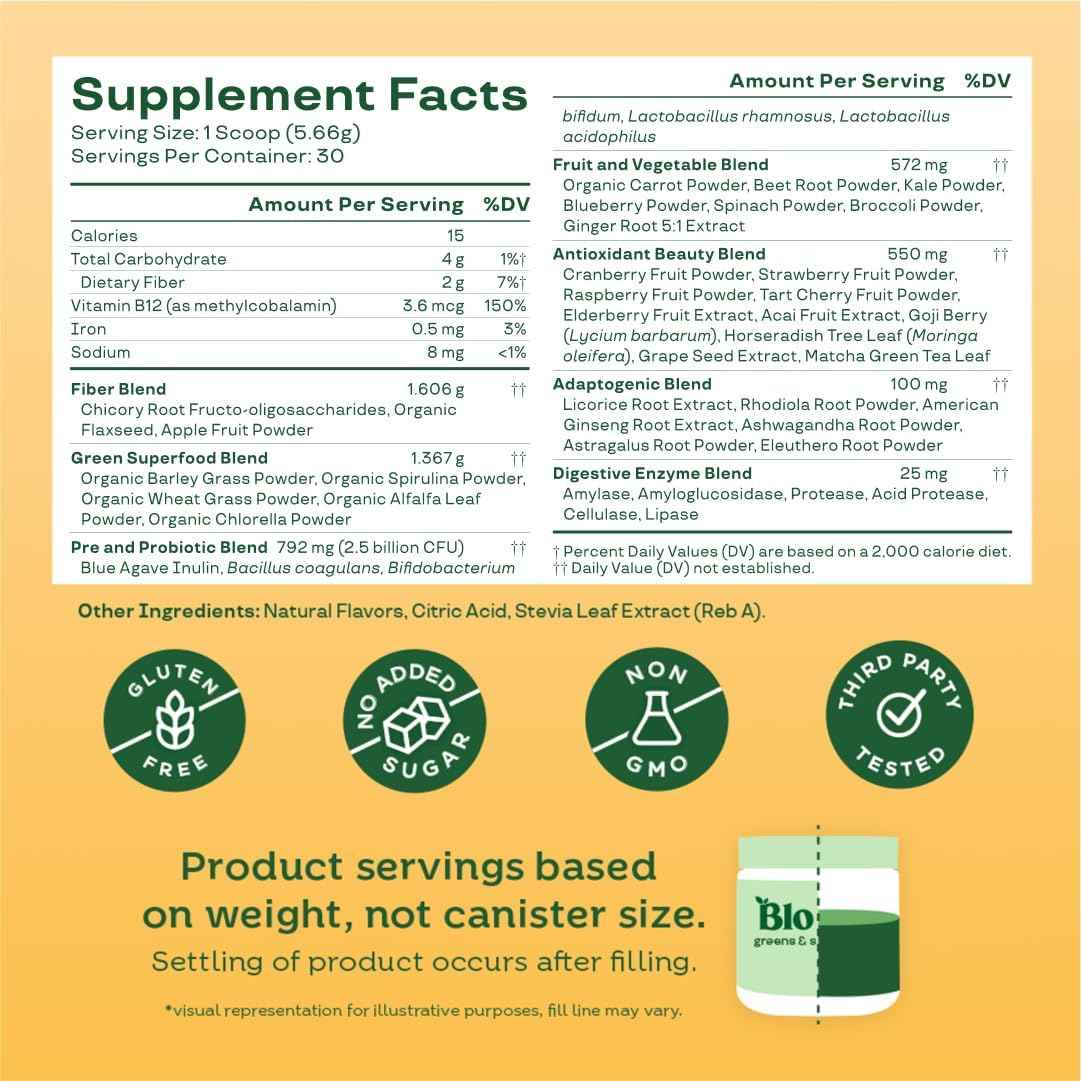Bloom Nutrition Superfood Greens Powder, Digestive Enzymes with Probiotics and Prebiotics, Gut Health, Bloating Relief for Women, Chlorella, Green Juice Mix with Beet Root Powder