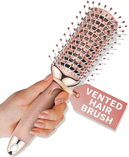 Lily England Vented Hair Brush for Blow Drying - Easy Detangling Hairbrush for Women for Fine, Thick, Curly Hair with Non-Slip Gel Handle - Static Free Vent Hair Brushes for Faster Drying, Rose Gold