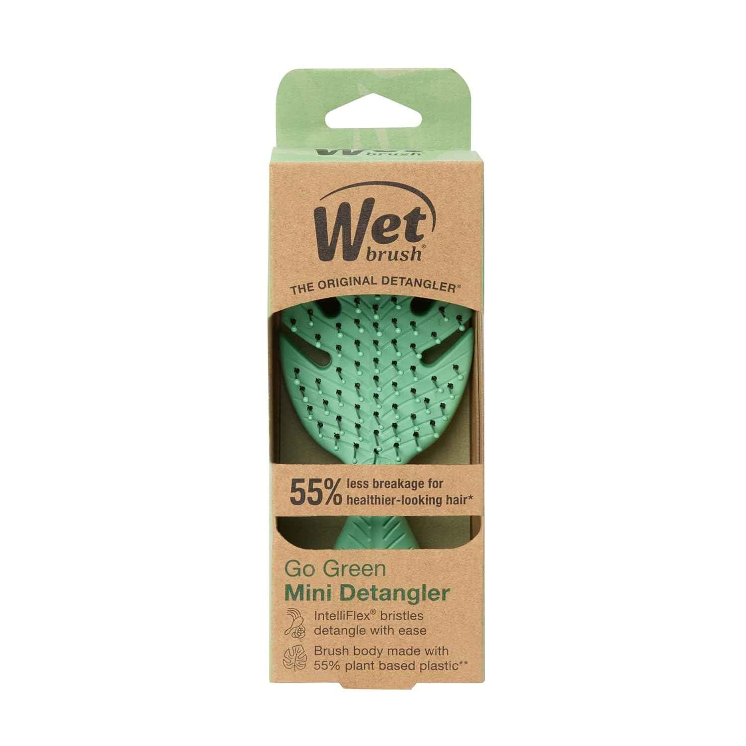 Wet Brush Go Green Mini Detangler, Detangling Travel Hair Brush - Ultra-Soft IntelliFlex Bristles Glide Through Tangles & Gently Loosens Knots While Minimizing Pain, Split Ends & Breakage