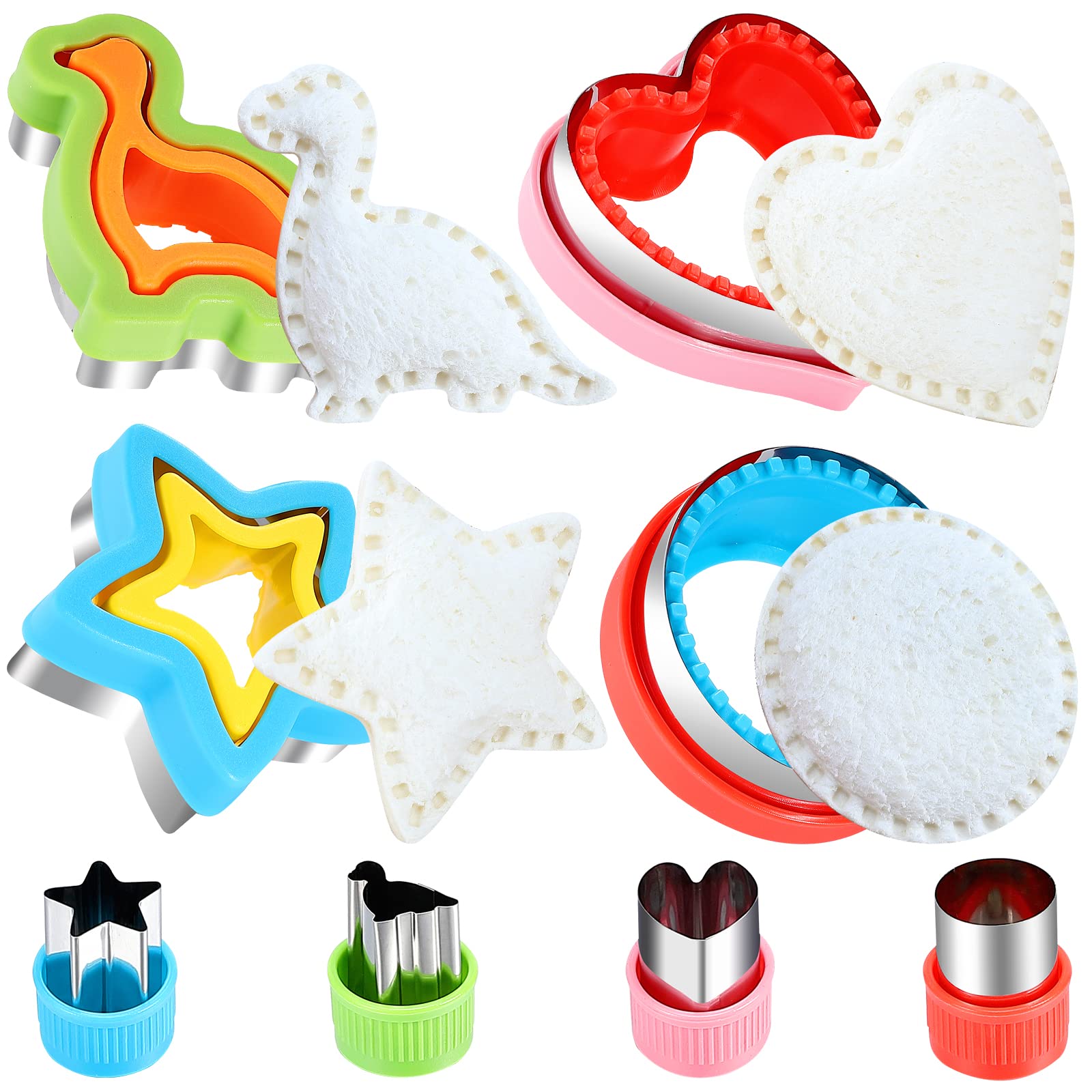 FIRETREESILVERFLOWER Sandwich Cutter and Sealer, Bread Decruster Maker, Fruit, Vegetable, Cookie Cutters for Kids Bento Box, Heart, Star, Dinosaur, Circle Shapes