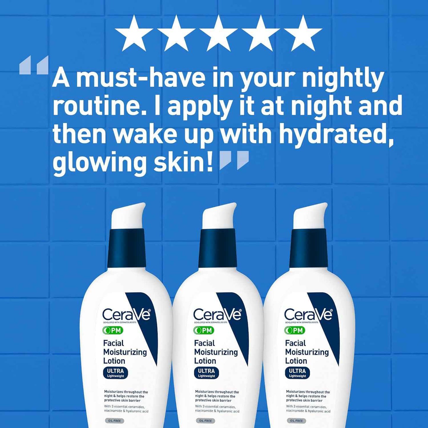 CeraVe PM Facial Moisturizing Lotion, Night Cream with Hyaluronic Acid and Niacinamide, Ultra-Lightweight, Oil-Free Moisturizer for Face