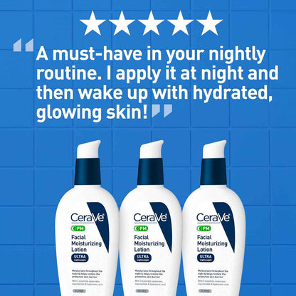 CeraVe PM Facial Moisturizing Lotion, Night Cream with Hyaluronic Acid and Niacinamide, Ultra-Lightweight, Oil-Free Moisturizer for Face