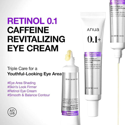 Anua Retinol 0.1 Caffeine Revitalizing Eye Cream, Lightweight Formula for Dark Circles & Puffiness, Hydrating for Sensitive Skin, Korean Skincare,1.05 fl oz