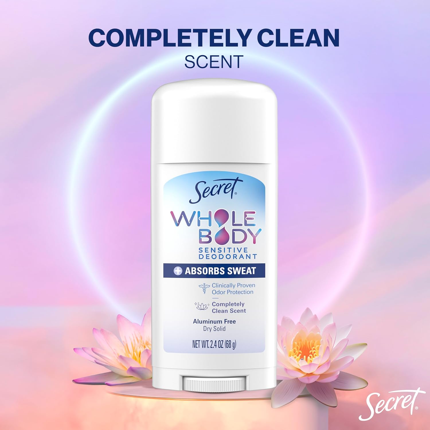 Secret_Whole_Body_Deodorant_Dry_Feel_Stick_+_Absorbs_Sweat_for_Women,_Naturally_Derived_Ingredients,_Completely_Clean_Scent,_Aluminum_Free_Deodorant_Stick,_72_HR_Odor_Protection,_2.4_oz