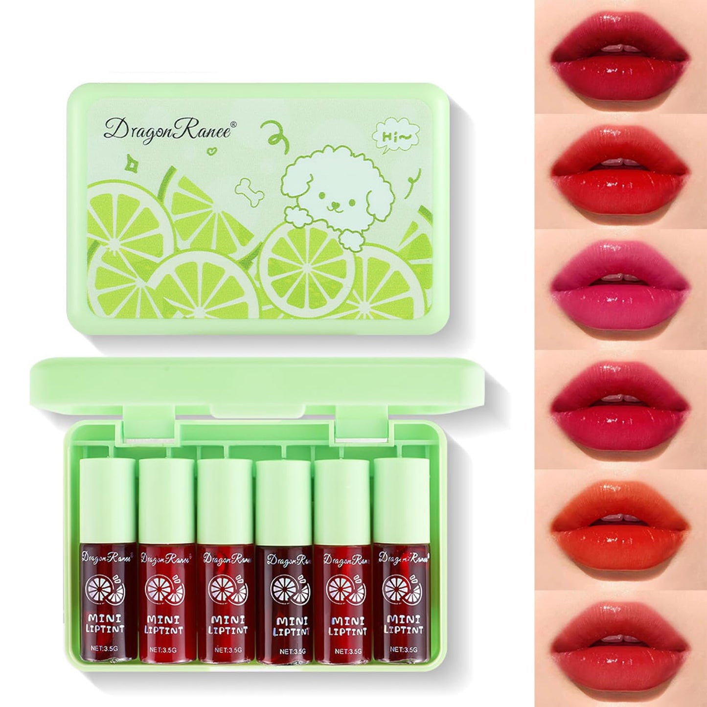 Minfei 6 Colors Korean Lip Gloss Watery Lip Stain, Multi-Use Lip and Cheek Tint, Non-Stick Cup, Lightweight, High Pigment, Long-Lasting, Vivid Color Lemon