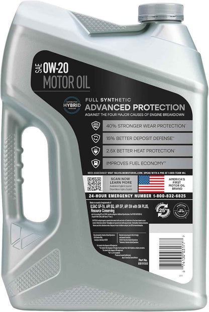 Valvoline Advanced Full Synthetic SAE 0W-20 Motor Oil 5 QT