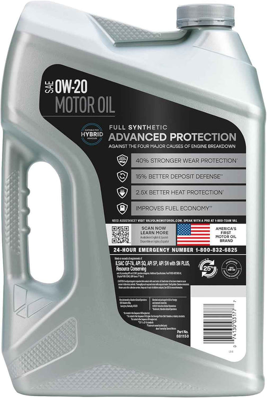 Valvoline Advanced Full Synthetic SAE 0W-20 Motor Oil 5 QT
