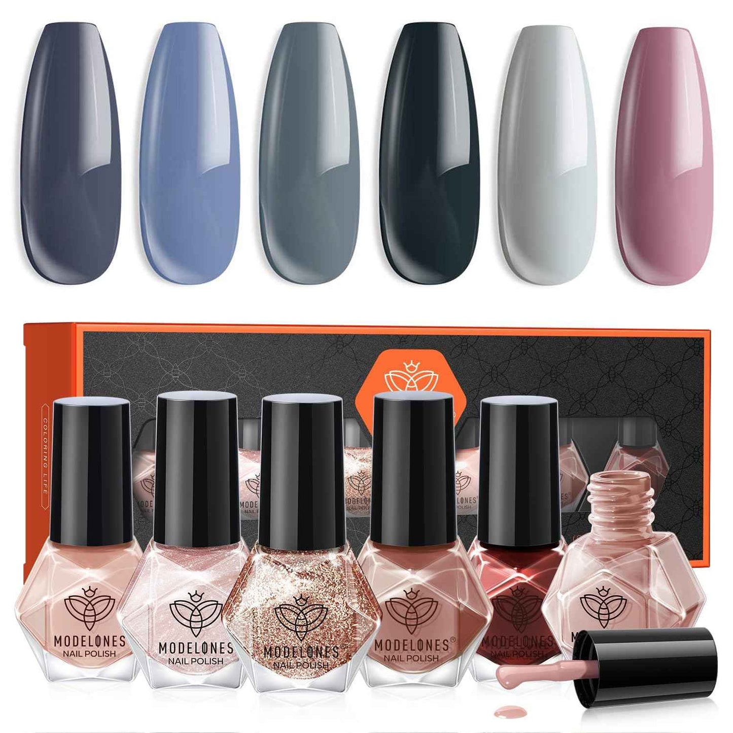 modelones Jelly Nail Polish 6 Colors, Sheer Nude Mini Nail Polish Set Red Pink Brown Quick Dry Spring Summer Fingernail Polish for DIY Nail Art Salon Home Gift for Women Girl