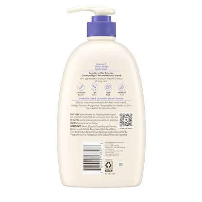 Aveeno Stress Relief Body Wash for Women, Calming Lavender Scent & Prebiotic Oat, Cleanser for Sensitive Dry Skin, Paraben, Dye & Soap-Free