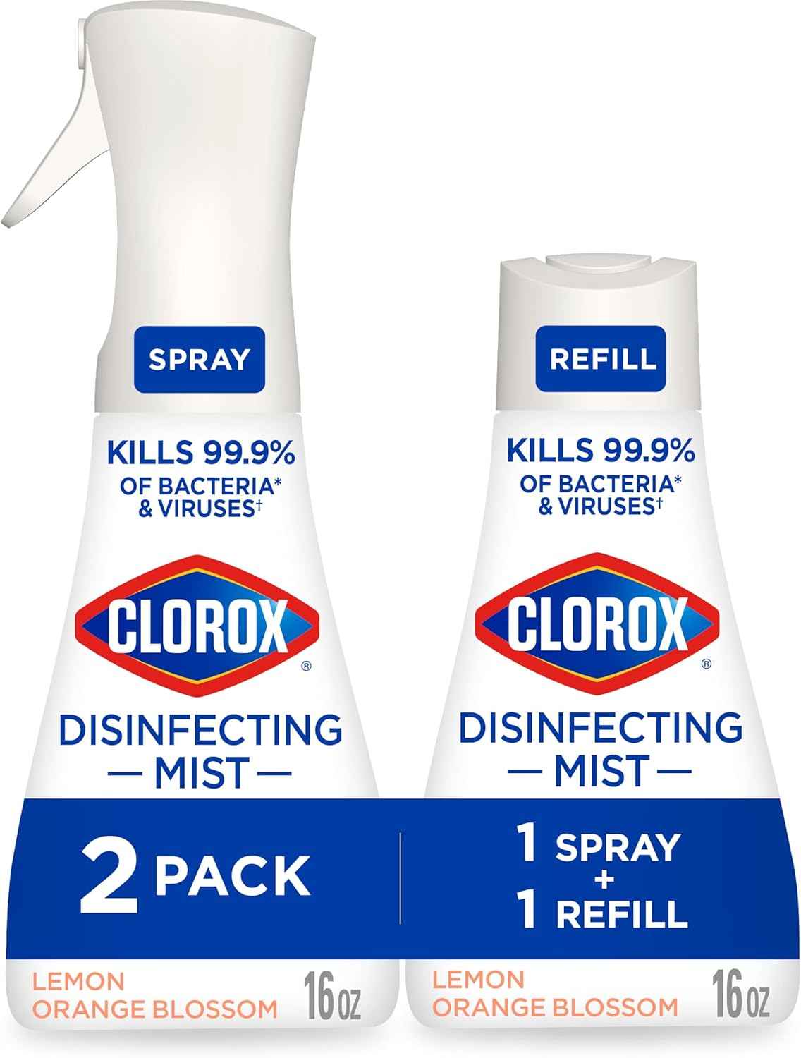 Clorox Disinfecting Mist, Lemon and Orange Blossom, 1 Spray and 1 Refill