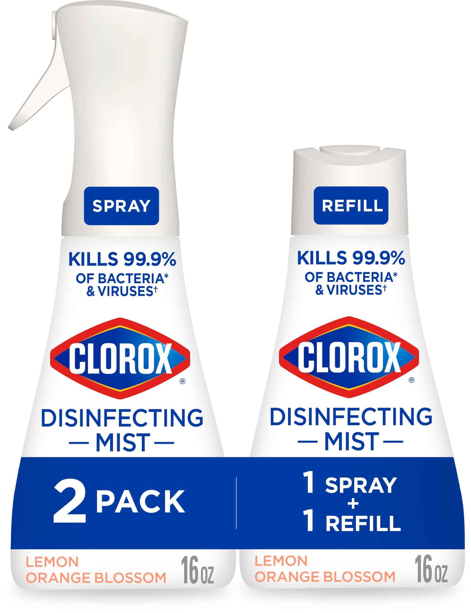 Clorox Disinfecting Mist, Lemon and Orange Blossom, 1 Spray and 1 Refill