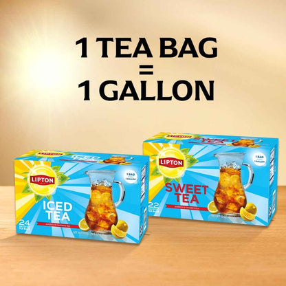 Lipton Unsweetened Iced Tea Bags, Gallon-Sized Zero Calories, 24 Total Tea Bags