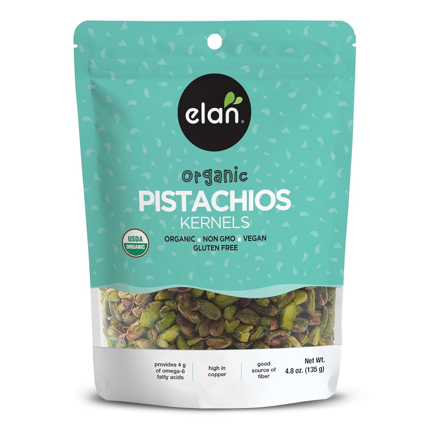 Elan_Organic_Raw_Pistachios,_4.8_oz,_Unsalted_Kernels,_No_Shell,Pistachio_Nuts,_Non-GMO,_Vegan,_Gluten-Free,_Kosher,_Healthy_Snacks