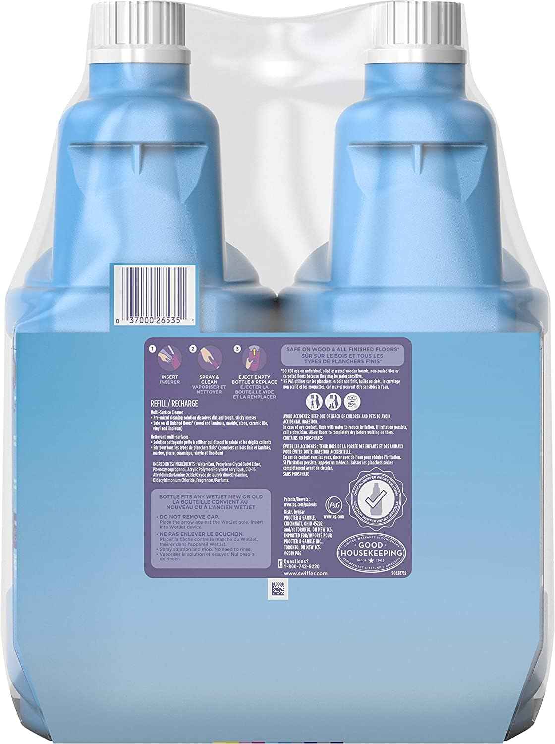 Swiffer WetJet Floor and Hardwood Multi-Surface Cleaner Solution Refills, Open Window Fresh Scent, 1.25L (Pack of 2)