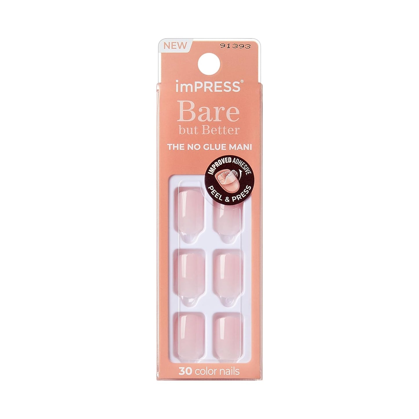 KISS_imPRESS_No_Glue_Mani_Press_On_Nails,_Bare_but_Better,_'Instinct',_Pink,_Short_Size,_Squoval_Shape,_Includes_30_Nails,_Prep_Pad,_Instructions_Sheet,_1_Manicure_Stick,_1_Mini_File