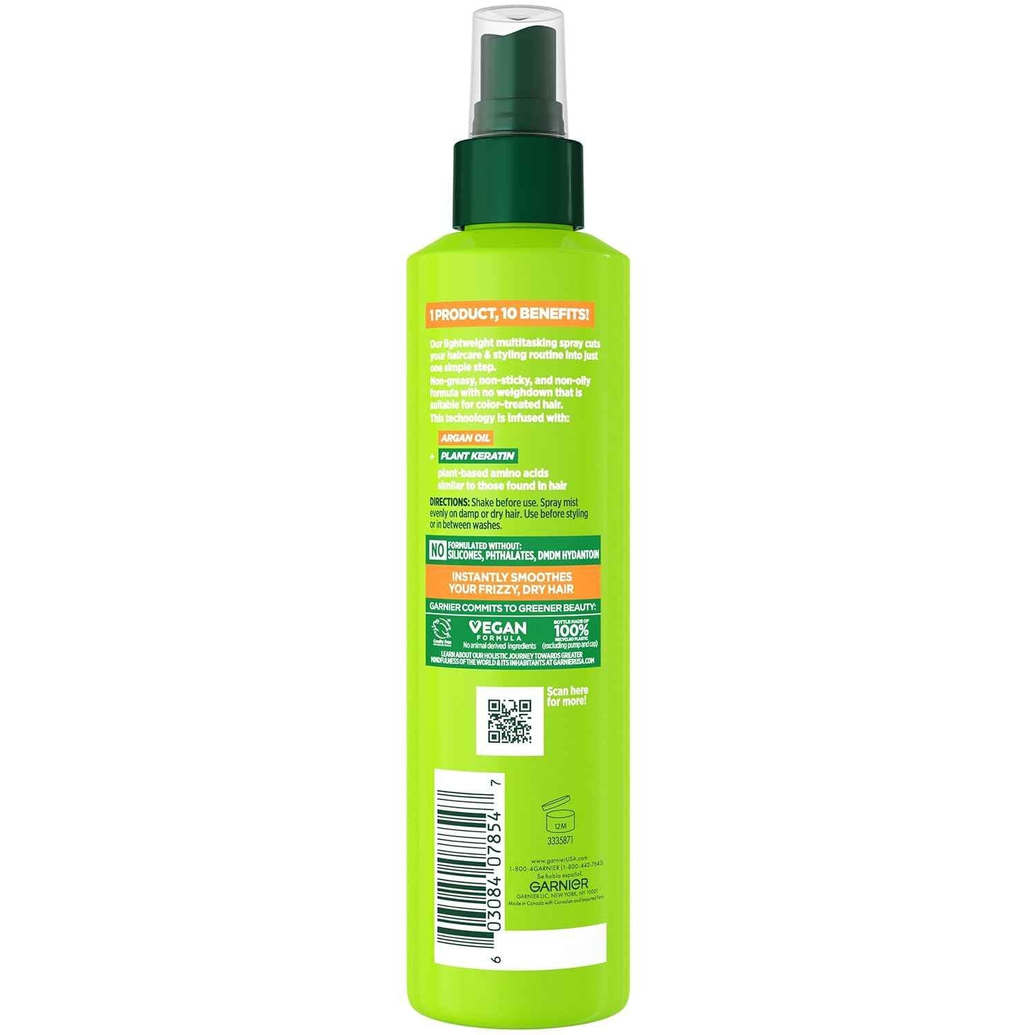 Garnier Fructis Sleek & Shine 10-in-1 for Frizzy, Dry Hair, Plant Keratin, 8.1 Fl Oz