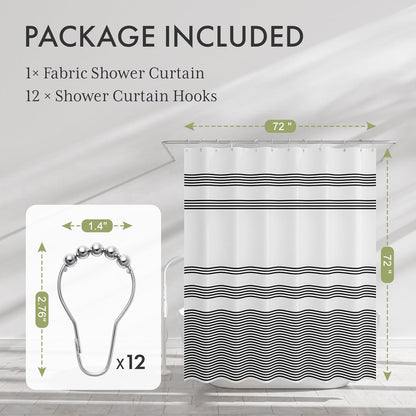 AmazerBath_Shower_Curtain,_Washable_Cloth_Black_Shower_Curtain_Sets_with_12_Shower_Curtain_Hooks,_Fabric_Rustic_Black_and_White_Striped_Curtain,_Farmhouse_Bathroom_Curtains,_72x72_Inches