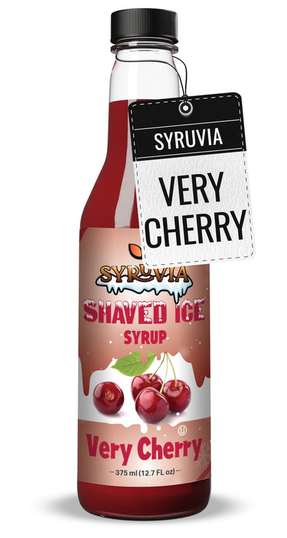 Syruvia Snow Cone Syrup 12.7oz - Very Cherry Syrup For Shaved Ice, Snow Cones, Slushies, Italian Soda, Popsicles. Kosher, Dairy-Free.