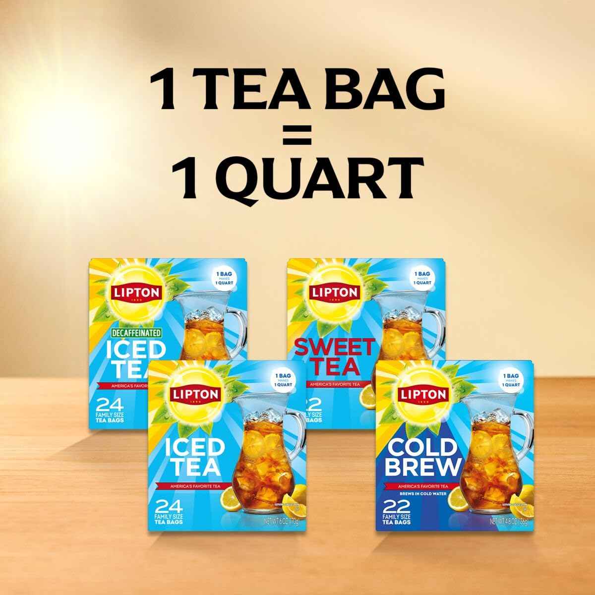 Lipton Southern Sweet Iced Tea Bags, Family Size Zero Calories, 132 Total Bags (22ct - Pack of 6)