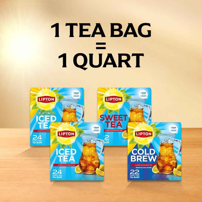 Lipton Cold Brew Black Tea Bags Family Size 6-Pack 132 Total Bags Rainforest Alliance Certified Iced Tea Bags for Smooth Crisp Refreshing Cold Brewing Experience