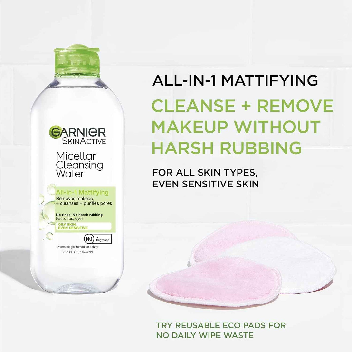 Garnier Micellar Water for Oily Skin, Facial Cleanser & Makeup Remover, Mattifying, For All Skin Types, Vegan, Cruelty Free