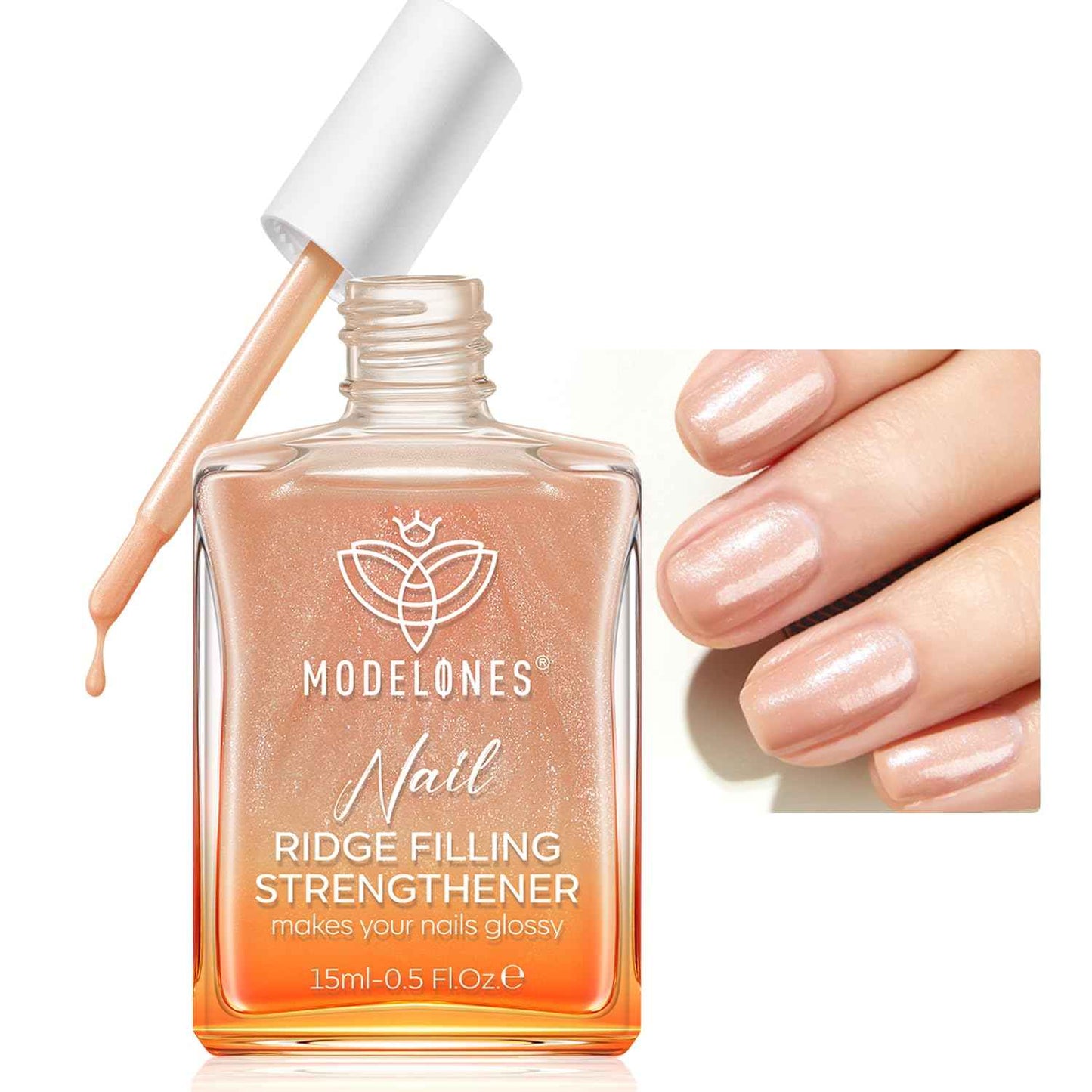 modelones Nail Strengthener and Growth Nail Hardener Extra Strong and Growth Nude Nail Polish Nail Repair for Damaged Nails Strengthening Polish Ridge Filler for Nails 15ml
