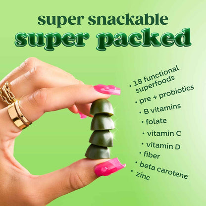 Bloom Super Greens Gummies, Daily Greens Superfood Fiber Gummies with Fruits, Vegetables, Vitamins & Minerals for Digestive & Gut Health, Bloating Support, Strawberry Kiwi, 12 Servings (48 Total)